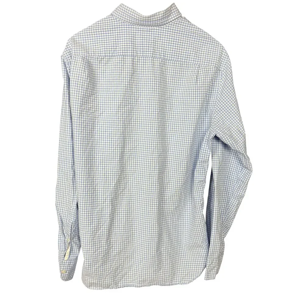 J. Crew Mens L Blue Gingham Check 100% Cotton Button Down Shirt Long Sleeve